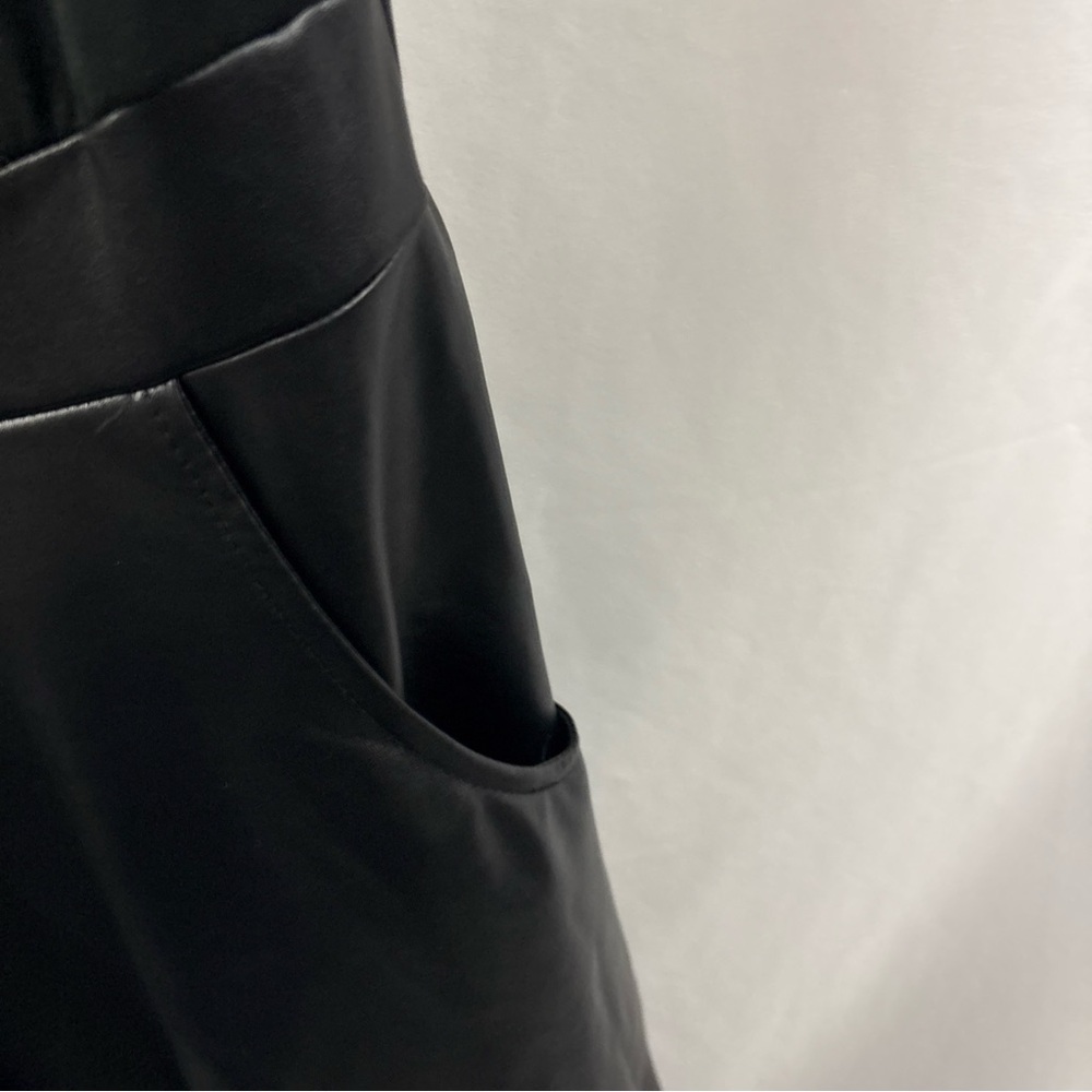Ashley Stewart Black Faux Leather Long Sleeve Maxi 14/16 Dress Sheer Mock Neck - Picture 6 of 9